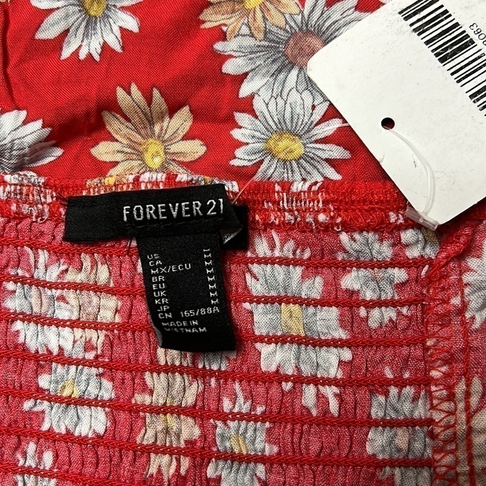 FOREVER 21 NWT Red & Yellow Floral Woven Halter Top SZ Medium - Picture 3 of 4